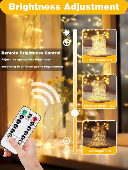 2 Pack 100LED Christmas Battery Operated Fairy Lights with Remote, 8 Modes String Lights with Timer, Dimmable, Memory Function, Waterproof Twinkle Lights for Outdoor Indoor Christmas Decor(Warm White)