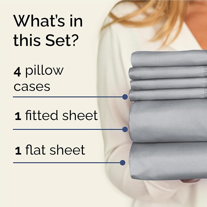 Full 6 Piece Sheet Set - Comfy Breathable & Cooling - Ultra-Soft Hotel Luxury Bedding Set with 8-16 Inch Deep Pockets - 1 Flat & 1 Fitted Sheet & 4 Pillowcases - Wrinkle Free & Easy Care - Steel Blue