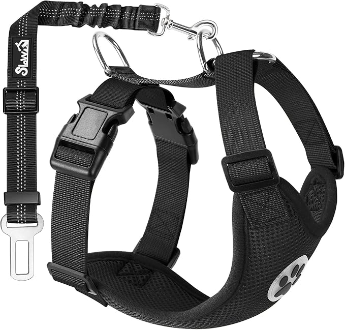 Lukovee Dog Seat Belt for Car, Adjustable Dog Car Harness for Large Medium Small Dogs, Soft Padded & Breathable Mesh Dog Seatbelt with Car Vehicle Connector Strap (Black,Medium)-Mewly Pet