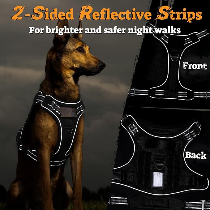 rabbitgoo Dog Harness Medium Sized No Pull, Tactical Service Pet Vest with Molle and Control Handle, Adjustable and Reflective Military Harness for Easy Walking and Training, Black, M-Mewly Pet