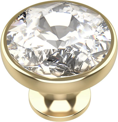 Alzassbg 6 Pack Clear Crystal with Gold Base Cabinet Knobs, 1-3/8 Inch (35mm) Diameter Cabinet Hardware Round Crystal Knobs for Drawers AL1011BG