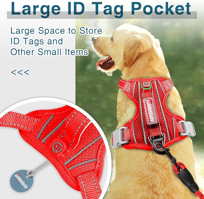 BARKBAY Dog Harness No Pull with ID Tag Pocket - Heavy Duty, Reflective, Easy Control for Large Dogs(Red,XL)-Mewly Pet