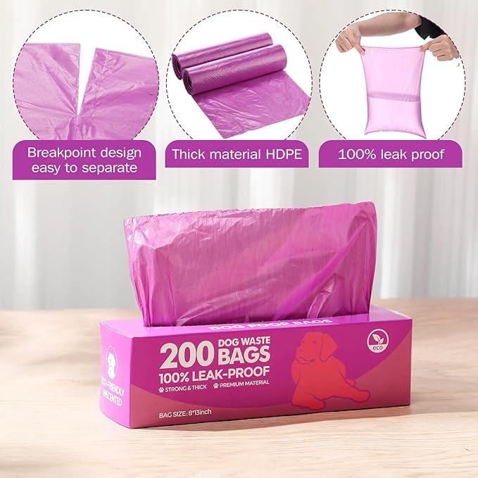 Harloon 6000 Counts Dog Poop Waste Bags 30 Rolls Extra Thick Strong Leak PET Proof Bags Disposable Bulk Universal Doggy Roll Waste Box for Puppy Outdoor Walking Travel (Purple,12 x 8 Inches)-Mewly Pet