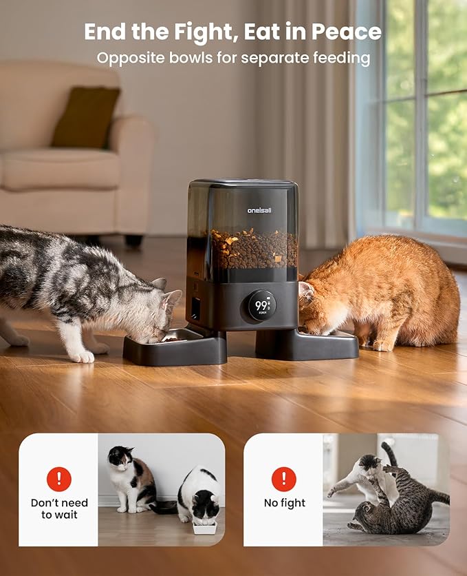 oneisall Wireless WiFi Automatic Cat Feeders 2 Cat, Rechargeable 100-Day Battery Operated Timed Cats Feeder, 20 Cups/5L Cats Food Dispenser Automatic for Large Kibble, Smart App Control.-Mewly Pet