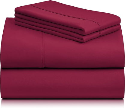 LuxClub Twin XL Sheets - Soft Twin Bed Sheets for-Boys-and-Girls-3 PC Deep Pockets Wrinkle Free-Kids-Fitted Sheets Machine Washable Hotel Bedding Silky Soft - Burgundy Twin XL