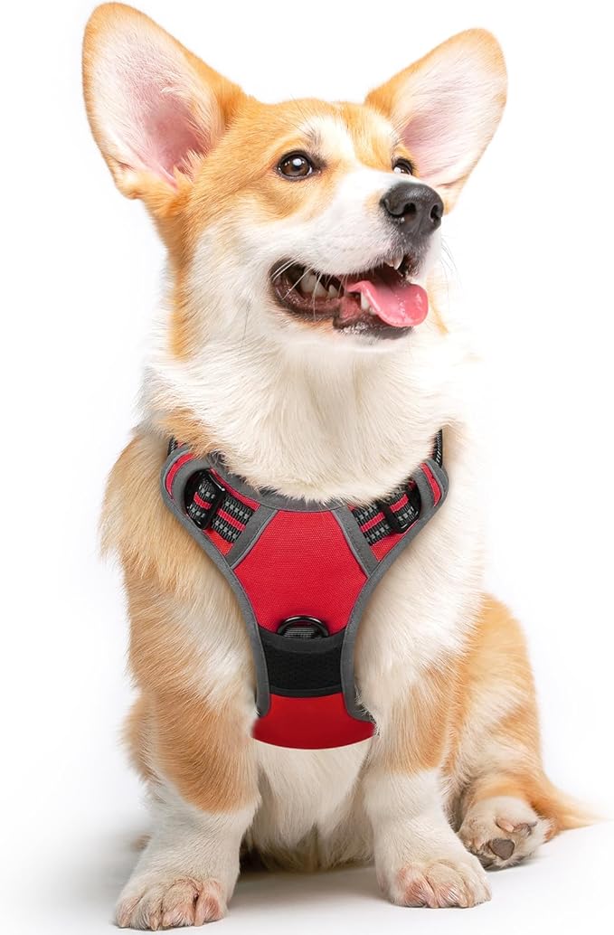 Eagloo Dog Harness Medium Sized Dog, No Pull Service Vest with Reflective Strips and Control Handle, Adjustable and Comfortable for Easy Walking, No Choke Pet Harness with 2 Metal Rings, Red, M-Mewly Pet