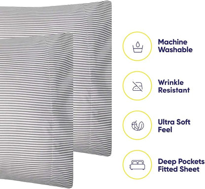 Full Size Bed Sheets - 6 Piece 1500 Supreme Collection Fine Brushed Microfiber Deep Pocket Full Sheet Set Bedding - 2 Extra Pillow Cases, Great Value, Full, Classic Stripe Gray