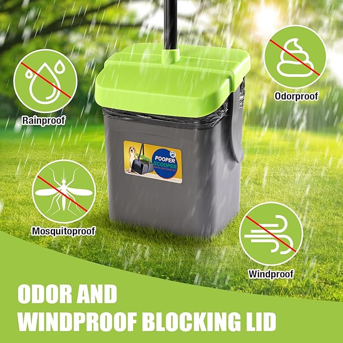 Pooper Scooper Swivel Bin & Rake Kit with 35 Bags – 46" Long Handle Heavy Duty Dog Poop Scooper with Bag Attachment, Yard Pet Waste Cleanup Tool for Large Medium Small Dogs-Mewly Pet