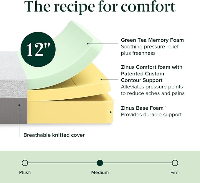 ZINUS 12 Inch Ultima Memory Foam Mattress [New Version], Full, Fiberglass Free, Medium Firm Feel, Breathable Airflow Memory Foam, Certified Safe Foams & Fabric, Mattress in A Box