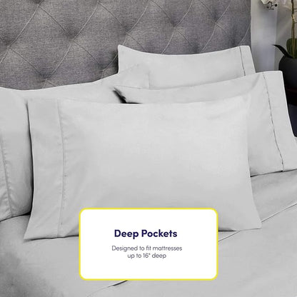 King Size Bed Sheets - 6 Piece 1500 Supreme Collection Fine Brushed Microfiber Deep Pocket King Sheet Set Bedding - 2 Extra Pillow Cases, Great Value, King, Silver