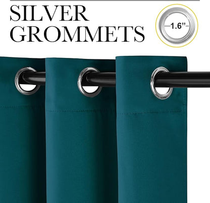 NICETOWN Faux Silk Teal Curtains & Drapes for Bedroom, Grommet Top Thermal Insulated Room Darkening Energy Saving Privacy Drapes for Nursery, 2 Panels, W52 x L63