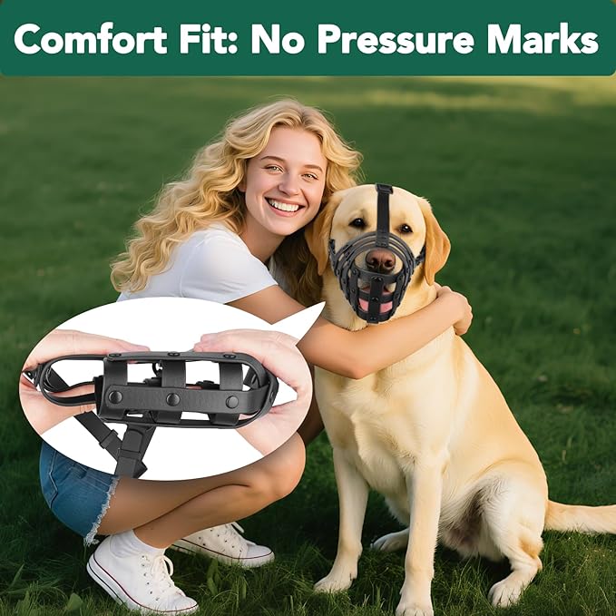 Mayerzon Dog Muzzle for Medium Large Dogs, Humane Basket Muzzle, Soft & Lightweight & Adjustable | Anti Biting Chewing Eating, Suits Training Walks Grooming Vet Visits, Drink & Pant Easily (Black, L)-Mewly Pet