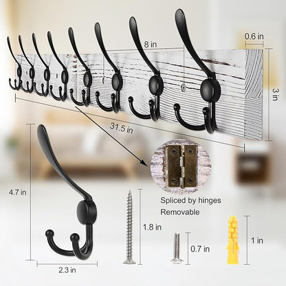 Coat Rack Wall Mount 31.5'' Coat Hanger Wall Mount Old White Coat Hooks for Wall Rustic Towel Racks for Bathroom Living Room Coat Hats Clothes
