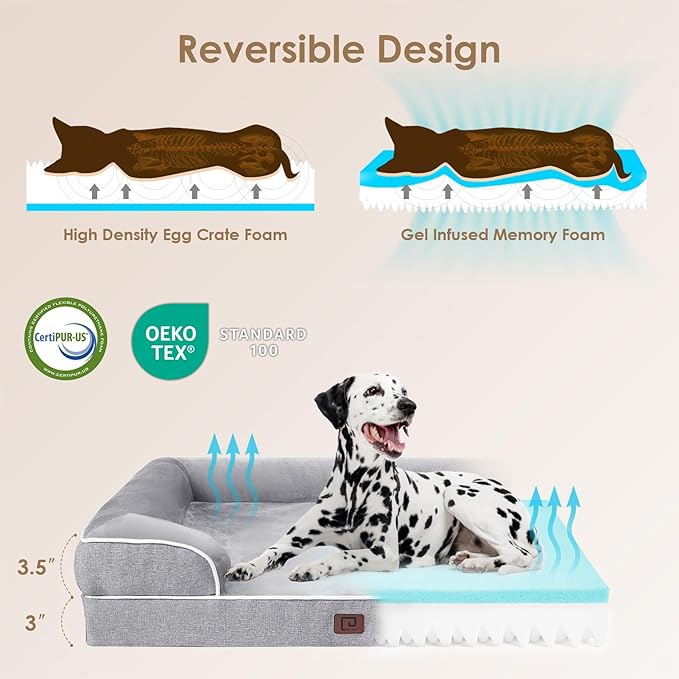 EHEYCIGA Orthopedic Dog Beds Large Sized Dog, Waterproof Memory Foam Pet Bed with Sides, Non-Slip Bottom Large Pet Bed with Washable Removable Cover, Grey-Mewly Pet
