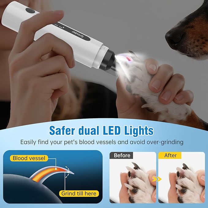 Dog Nail Grinder, 7-Speed Quiet Electric Dog Nail Trimmers, Dog Nail Clippers with Sponge Dust Collection & File for Small Medium Large Dogs, Rechargeable Pet Paw Grooming Supplies Kit-Mewly Pet