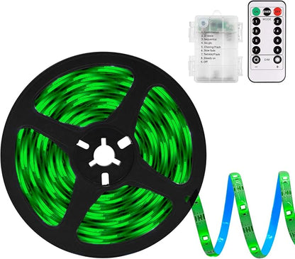 echosari Green LED Strip Lights Battery Powered, 90 LED 2835 SMD Strip Lights 9.8 Ft Cuttable Self-Adhesive Strip Lights with Remote Timer for Outdoor Indoor Party Bedroom Decoration