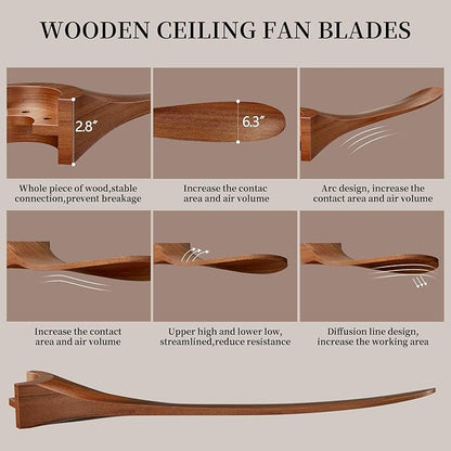 Obabala Ceiling Fans with Lights and Remote, 60inch Outdoor Ceiling Fan 3 Solid Wood Blades Fan with 3 Downrods for Patios, Modern Ceiling Fan with Noiseless Reversible DC Motor (Solid Wood, 60in)