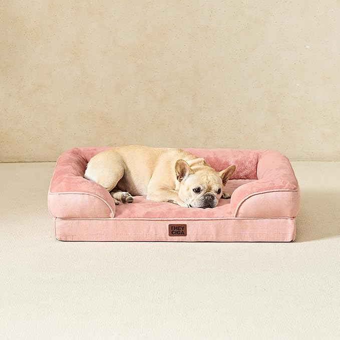 EHEYCIGA Orthopedic Dog Bed for Medium Dogs, Waterproof Memory Foam Medium Dog Beds with Sides, Non-Slip Bottom and Egg-Crate Foam Pet Couch Bed with Washable Removable Cover, Dusty Pink-Mewly Pet