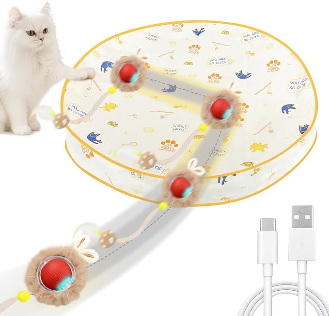 Interactive Cat Toys, Smart Rolling Ball in Play Mat, Automatic Speedy Moving Ball for Indoor Exercise, Motion Activated Pet Balls for Hide and Seek Mouse Catching Game (Red)-Mewly Pet