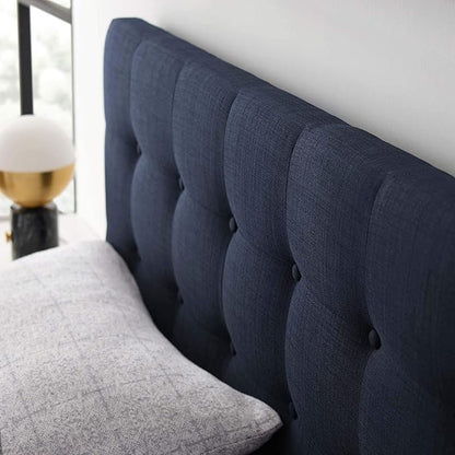 Modway Emily Tufted Button Linen Fabric Upholstered King Headboard in Navy