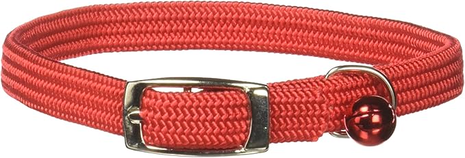 Kool Kat Elastic Cat Safety Collar with Bell, Red, 12"-Mewly Pet