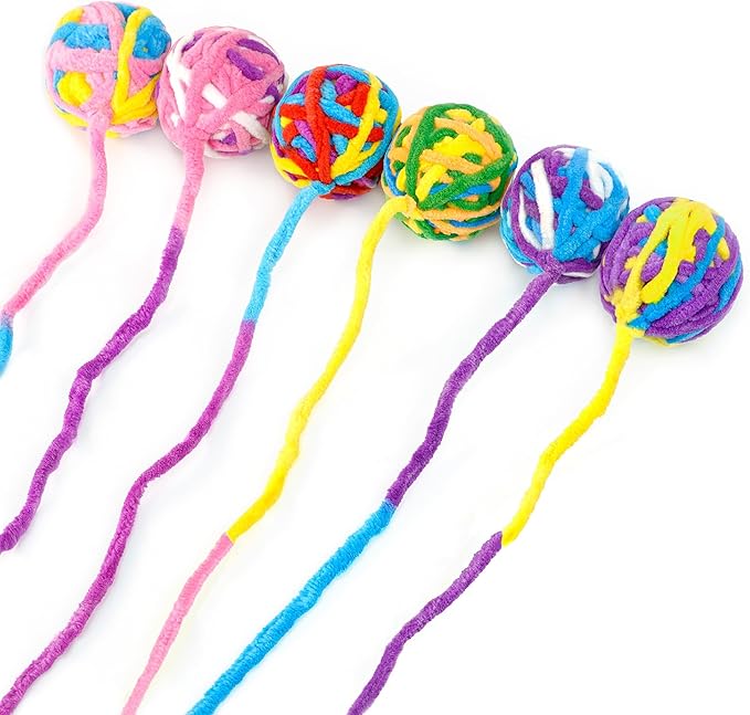 CHIWAVA 6 Pack 20" Woolen Yarn Cat Toys Ball with Bell 2" Large Indoor Cat Toy Balls Kitten Interactive Toys-Mewly Pet