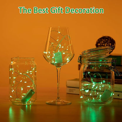 6 Pack LED Fairy Lights 7ft Battery Powered Waterproof Silver Wire 20 Led Mini String Mason Jar Lights for DIY Wedding Party Bedroom Patio Easter Christmas (Green)