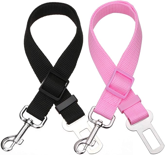Elisel Elisel 2 Packs Adjustable Length Pet Dog Cat car seat Belt Pet seat Belt Pet Accessories for Dogs Cats and Pets (Black Pink)-Mewly Pet