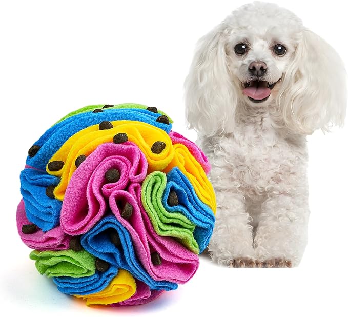 Pet Snuffle Ball, Puzzle Sniffing Interactive Dog Ball for Blind Dogs Training Stress Relief Dog Enrichment Toys Treat Machine Washable (New Rainbow Color, 10cm)-Mewly Pet