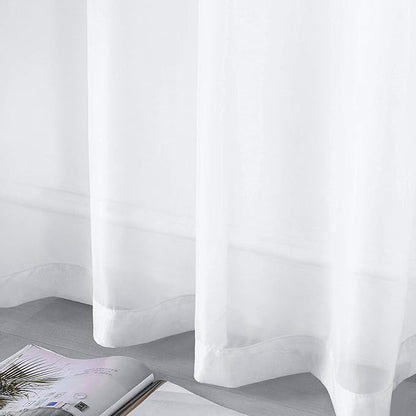 DUALIFE White Sheer Curtains 96 Inches Long Set 2 Panels Grommet Semi Transparent Drape Tulle Gauze Voile Window Sheer Curtains for Bedroom Living Room Dining Wide 52 Length Solid Color