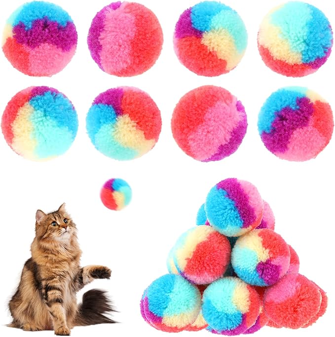 30 Pcs Soft Plush Cat Ball 1.2-inch Rainbow Cat Toy Balls Fuzzy Kitty Balls Kitten Puff Balls Colorful Cat Pom Pom Balls for Cat Kitten Pet Playing Exercising-Mewly Pet