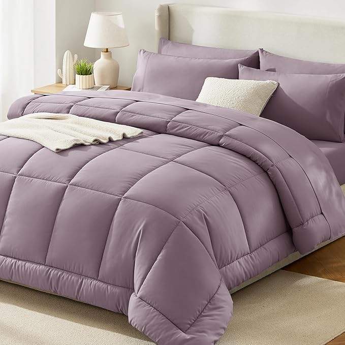 CozyLux Full Size Comforter Set Dusty Purple - 7 Pieces Bed in a Bag Dusty Purple Comforter Full Size, Bedding Set with All Season Quilted Comforter, Flat Sheet, Fitted Sheet, Pillowcases