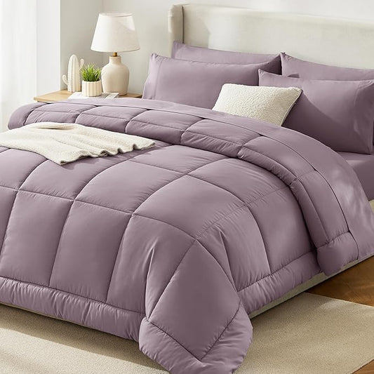 CozyLux Full Size Comforter Set Dusty Purple - 7 Pieces Bed in a Bag Dusty Purple Comforter Full Size, Bedding Set with All Season Quilted Comforter, Flat Sheet, Fitted Sheet, Pillowcases