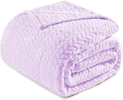 Exclusivo Mezcla Fleece Twin Size Blanket for Bed, 90x66 Inches Soft Cozy Jacquard Flannel Blankets, Lightweight Fuzzy Plush Warm for Winter, Lilac Purple