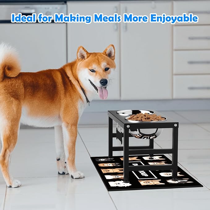 Elevated Dog Bowls, 10" Tall Height, Raised Bowl Stand with 2 Stainless Steel Food Feeder Bowls (58oz) and Spill-Proof Mat for Medium Large and Small Breeds-Mewly Pet