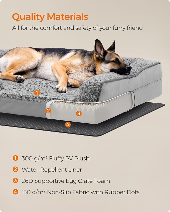 Feandrea Orthopaedic Dog Bed for Large Dogs, Waterproof Dog Sofa Bed with Removable Washable Cover, 48 x 35 x 7 Inches, Dove Gray UPGW254G01-Mewly Pet