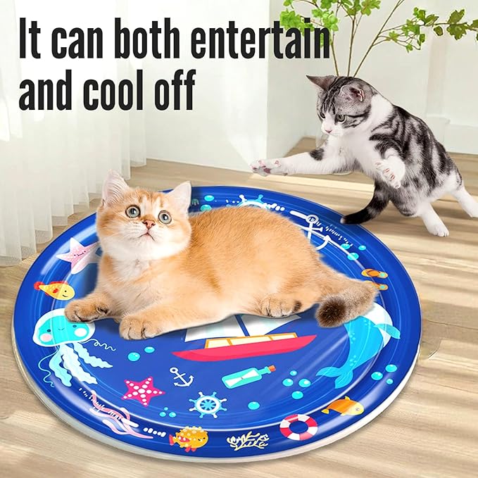cat Cold pad, Portable Water-Filled, Interactive cat Toy, Suitable for All Kinds of Pets, Keeping Your Pets Cool in Summer Ocean Blue-Mewly Pet