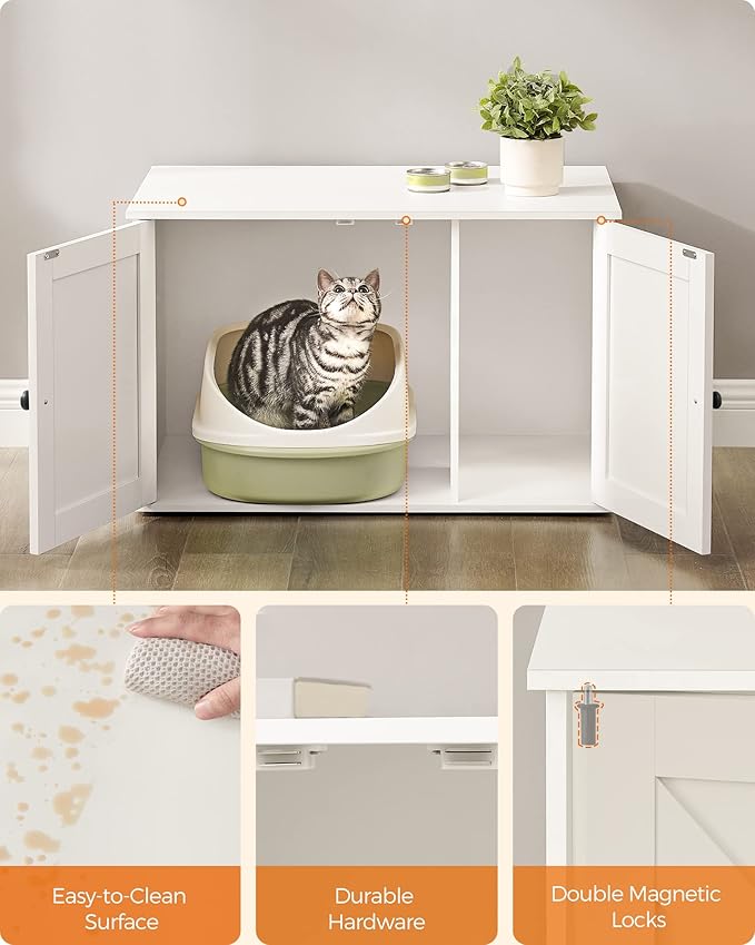 Feandrea Cat Litter Box Enclosure, Litter Box Furniture Hidden with Removable Divider, Indoor Cat House, End Table, 31.5 x 20.9 x 19.7 Inches, White UPCL002W01-Mewly Pet