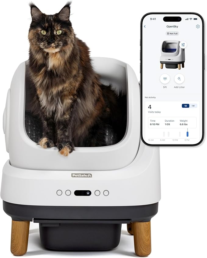 PetSafe ScoopFree OpenSky Automatic Self-Cleaning Cat Litter Box – Advanced Odor Control – App Controlled with Health Monitoring – Works with Any Litter – Up to 2 Weeks of Hands-Free Cleaning-Mewly Pet
