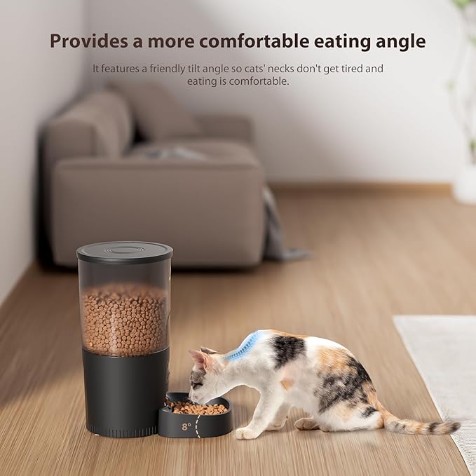 Automatic Cat Feeders, 5L Large Capacity, Timed Feeding Dry Food, Dual Power Design, Programmable Portion Size, 1-6 Meals Per Day, with Desiccant, Suitable for Small Pets Food Dispenser, Black-Mewly Pet