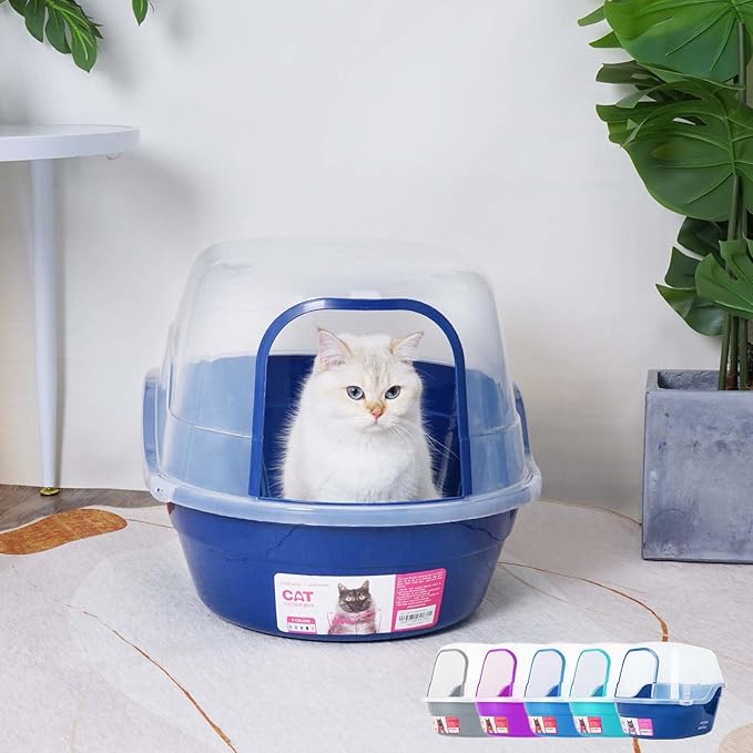 petphabet Covered Litter Box, Jumbo Hooded Cat Litter Box Holds Up to Two Small Cats Simultaneously,Extra Large (Navy Blue)…-Mewly Pet