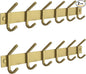 Brushed Gold Wall Mounted Coat Rack – 17 Inch Stainless Steel Rail with 6 Double Coat Hooks for Entryway, Bathroom, Bedroom, Kitchen – Modern Gold Hook Rack for Coats, Hats, Towels - 2 Pack