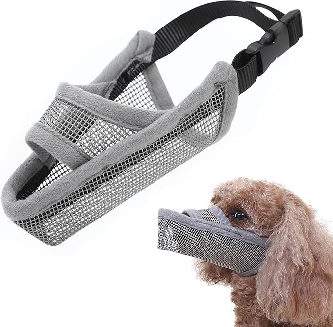 Crazy Felix Nylon Dog Muzzle for Small Medium Large Dogs Dachshund Beagle Poodle Labrador, Air Mesh Breathable and Drinkable Pet Mouth Guard for Anti-Biting Chewing Scavenging(XXXS, Grey)-Mewly Pet