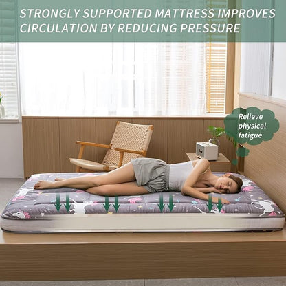MAXYOYO Unicorn Pattern Futon Mattress, Full Size Japanese Floor Mattress Quilted Bed Mat Topper, Extra Thick Folding Sleeping Pad Breathable Guest Bed for Camping Couch