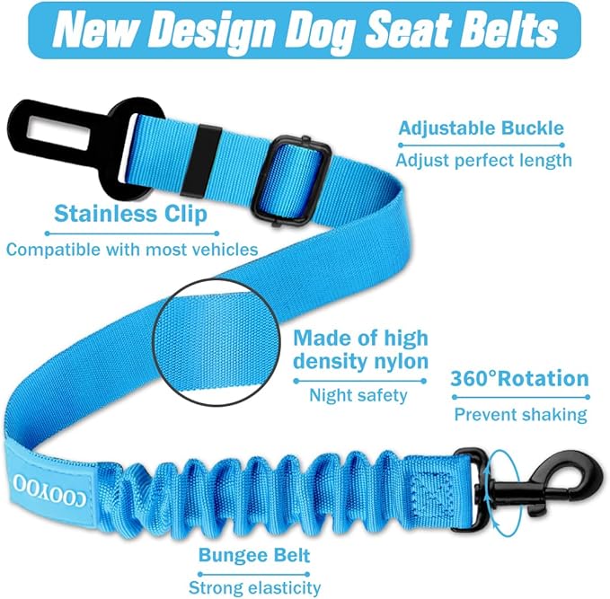 COOYOO Dog Seat Belt, Durability Retractable Dog Car Harness Adjustable Dog Seat Belt for Vehicle Nylon Pet Safety Seat Belts Heavy Duty & Elastic-Mewly Pet