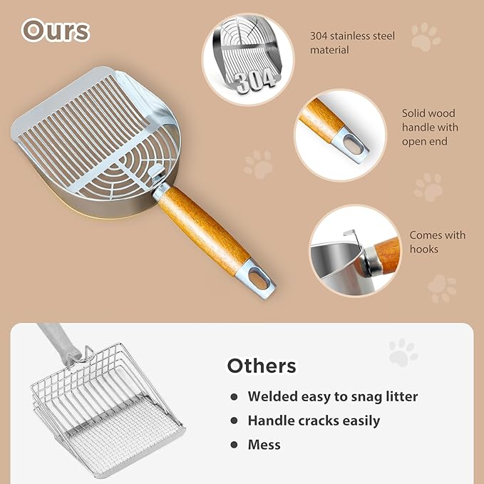 Cat Litter Scoop, Litter Scooper, Metal Cat Litter Scoop, Stainless Steel Cat Litter Scoop, Kitten Pooper Lifter, Kitty Metal Scooper with Holder for Cat Litter Box Strip Holes Easy Cleaning-Mewly Pet