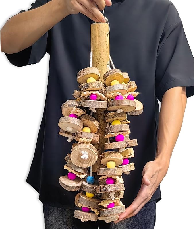 Extra Large Bird Parrot Toys- 19.7 inch Multicolored Natural Wooden Block Parrot Chewing Toy Suggested for Macaws cokatoos, African Grey and a Variety of Amazon Parrots. (Large Size)-Mewly Pet