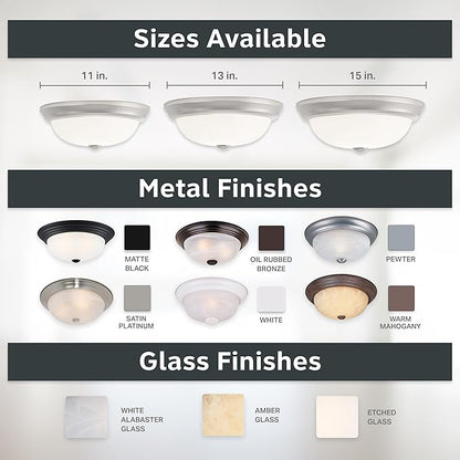 DESIGNERS FOUNTAIN Reedley 3-Lights Flush Mount Ceiling Light, 15 Inch Lighting Fixture for Kitchen, Bedroom, Bathroom, and Hallway, Pewter with Etched Glass, 1257L-PW-W