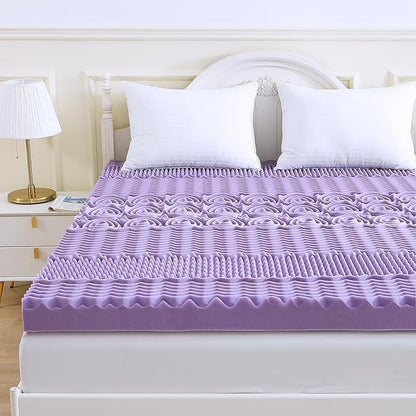 MUXHOMO 3 Inch King Size Mattress Topper, 7-Zone Gel Infused Mattress Topper, Egg Crate Foam Mattress, Lavender Cooling Gel Infused Bed Pad, CertiPUR-US Certified (76"×80", Lavender)