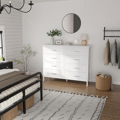 BOLUO White Dresser for Bedroom 8 Drawer,Wide Dresser TV Stand for 50" TV Dressers & Chests of Drawers Fabric Dresser for Closet Modern